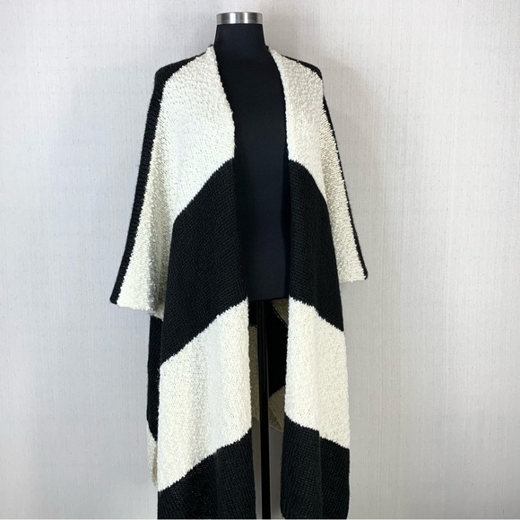 Joan Vass New York~Women's Oversized Wide Stripe Open Front Cardigan~Sz L/XL - Picture 2 of 16